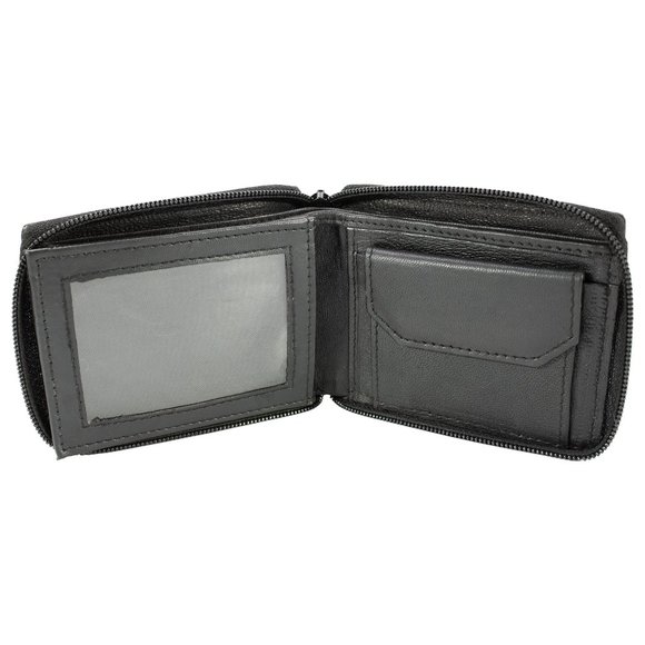 Men Wallet Leather ID Money Organizer Zipper Closure Black Bifold Wallet - Picture 10 of 14